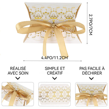 Boîtes cadeaux 9 cm 50 pièces Estampage or et argent Papier Avec ruban Crée une ambiance festive Idéal pour les fêtes Boite dragee